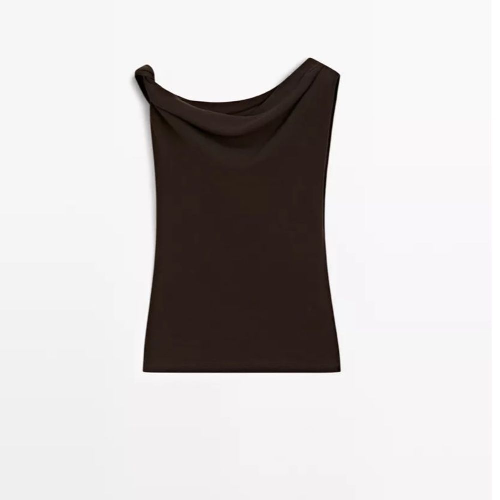 Massimo Dutti DRAPED COTTON TOP WITH KNOT DETAIL XS